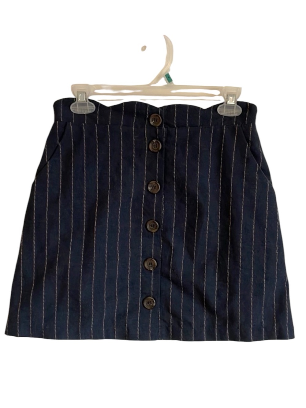 Pinstripe Mini Skirt AM Navy Preppy Minimalist Scallop Mini BluPepper Blue Caree